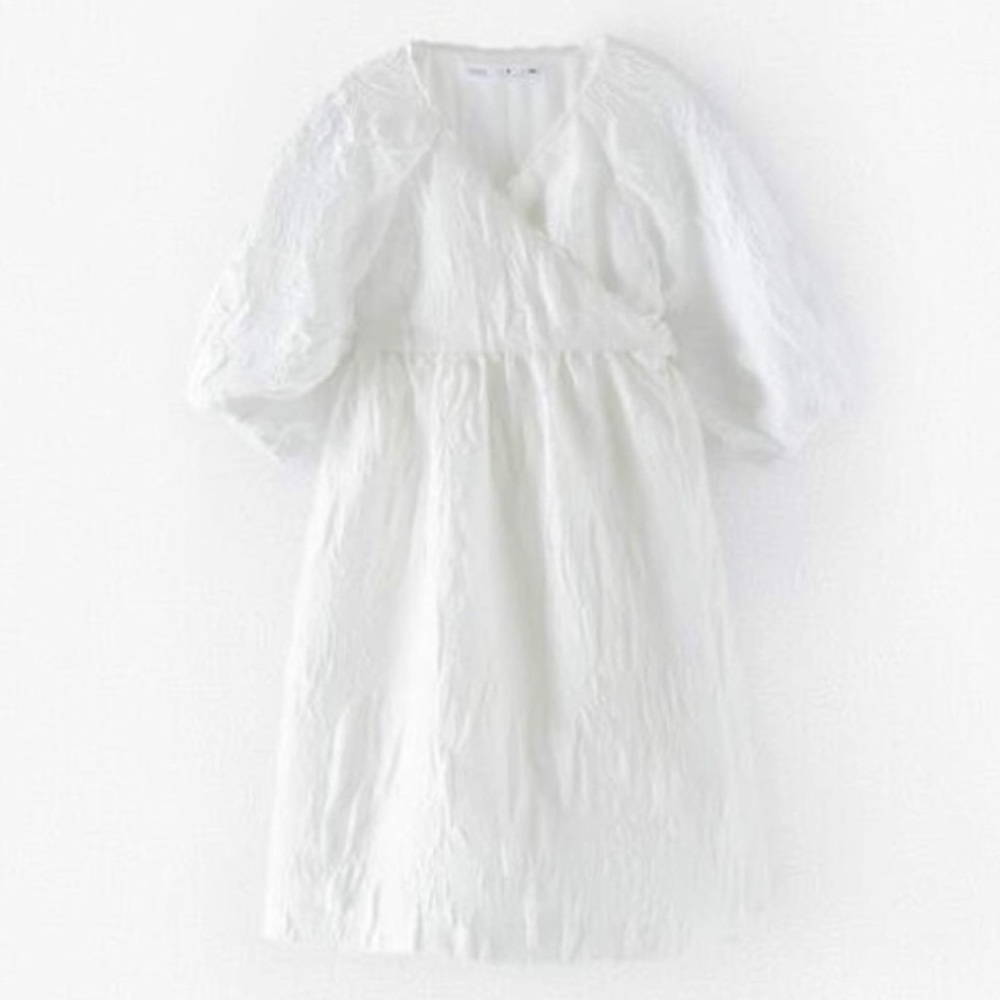 ZARA WRAP FRONT TEXTURED DRESS White Jacquard Easter Summer